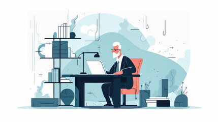 Business working in office on white background , co-working space or remotely at home , Young man freelancers working on laptop or computer at home , Created with generative AI