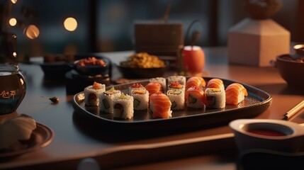 Wall Mural - Restaurant Sushi Decorate plates