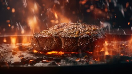 a rib steak on the grill with perfect seared on the top