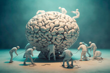 
Conceptual Image Of Brain Working. Brain In Thought Process With Men Working. Concept Of Mind Generating Ideas. Trapped Brain. Brain Taken Prisoner. Generative Ai.