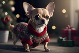Fototapeta Sypialnia - Chihuahua in Christmas pullover. Generative AI