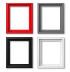 Wall Mural - Shaded empty blank photo frames with shadow. Classic black, red, grey, white. Many assorted different colours isolated on transparent background cutout. PNG file. 3D rendering