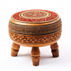 Classic design ottoman stool isolated on white background. Using embroidered fabric or stitched leather as the final finish of the seat cushion