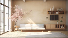 A Living Room Mockup Illustration In A Clean And Simple Asian House, Ai Generated Image