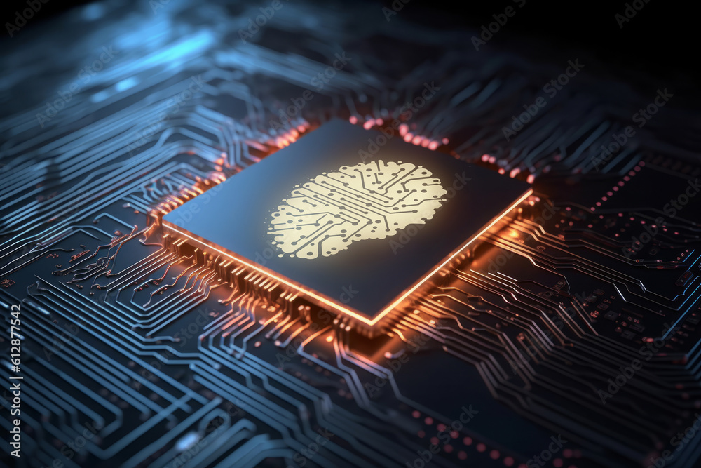 Circuit Board with a Processor Featuring an AI Illustration, Neural ...