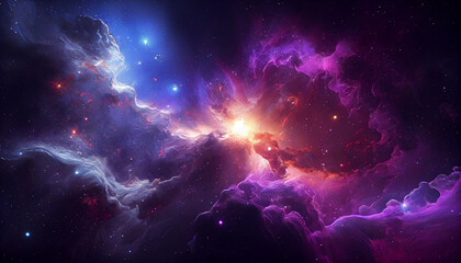 Wall Mural - Nebula Galaxy Background With  Purple Blue Outer Ai generated image