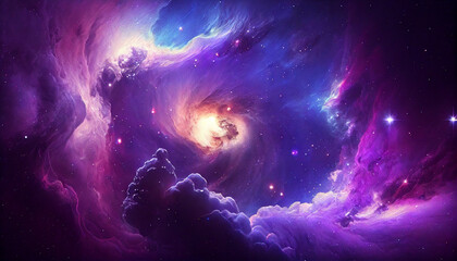 Wall Mural - Nebula Galaxy Background With  Purple Blue Outer Ai generated image