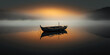 Ai generated illustration minimalist landscape a misty serene lake with boat