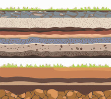 Seamless Ground Cross Sections,layers Under Earth Underground Textures Set. Vector Illustrations