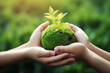 Holding a Green Earth in Hand in a Green Forest - Environmental Concept