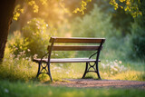 Fototapeta Krajobraz - wooden bench in park in spring. generative ai