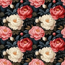 Seamless Design, Beautifully Designed Floral Patterns Featuring Begonia And Peony Flowers, Realistic Textures That Highlight The Natural Beauty Of These Flowers, Ideal For Use In Print Projects