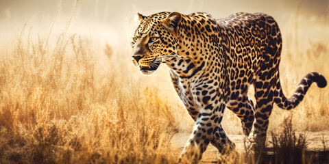 Wall Mural - wild african leopard, beautiful mammal animal. digital art
