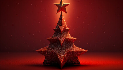 Wall Mural - Christmas tree with stars, Christmas star tree with glitter on a crimson background, Generative AI