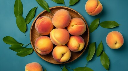 Wall Mural - Flat lay composition with ripe peaches on color background Generative AI