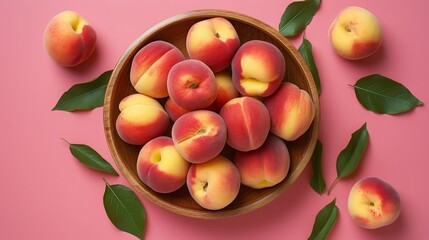 Wall Mural - Flat lay composition with ripe peaches on color background Generative AI