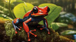 Little red tree frog. Poisonous tropical frog. Created in AI.