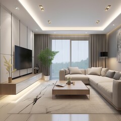 The living room decoration design is modern and simple, with a width of 4 meters and a length of 8 meters, and a balcony 