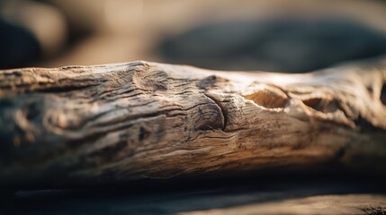 Poster -  a close up of a piece of wood with a blurry background.  generative ai