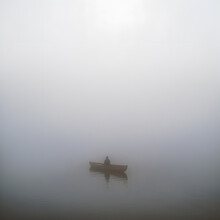 Lonely Boat On The Lake. Generative Ai.