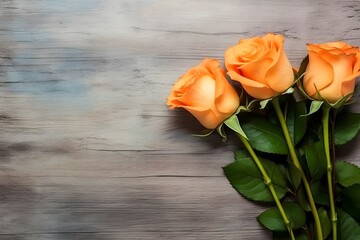 Wall Mural - Red orange roses lie on the table, a background on which you can insert the desired text