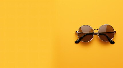 Creative layout made of sunglasses, flat lay on orange background. Summer concept. Sunglasses mockup as design element vacation and journeys top view. Generative AI
