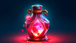 A high quality stylized render image of mystic red flask with magical health regeneration potion. Bottle of perfume. Antique bottle of red potion. Magic potion. Magic elixir. Generative ai