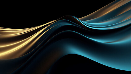 Wall Mural - Flowing Splendor: Dynamic Gold and Turquoise Abstract Wave Texture, Generative AI