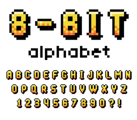 Poster - Pixel 8 Bit Font and Alphabet Letters and Numbers Vector Set