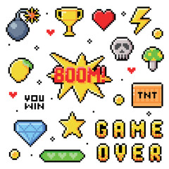 Poster - Pixel 8-bit Objects and Video Game Style Element Vector Set