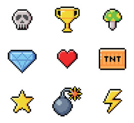 Poster - Pixel 8-bit Objects and Video Game Style Element Vector Set