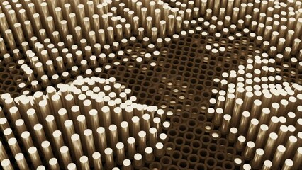 Poster - Abstract trypophobic background with cluster holes and sticks moving up and down through them. Design. Wavy background with grid and columns.