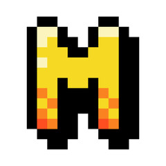 Poster - Pixel 8 Bit Uppercase Letter M as Font and Alphabet Vector Illustration