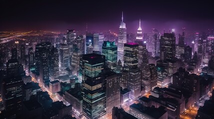 Wall Mural -  a night view of a city with skyscrapers and lights.  generative ai