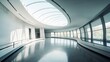  a large room with a skylight and a curved walkway.  generative ai