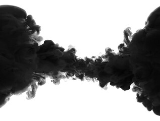 Wall Mural - black ink watercolor flow wave blot splash in water. abstract texture color stain on white backgroun