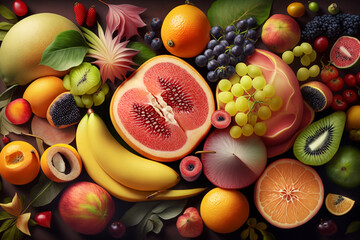 Poster - Many exotic fruits. AI Generated