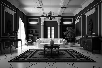 Wall Mural - cozy black and white living room with minimalist decor. Generative AI