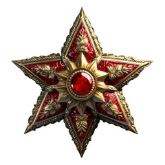 a red and gold star on a transparent background, in the style of soviet realism, white and bronze tones. Generative AI .