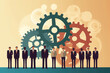 © Lazy_Bear - Business and teamwork concept. People installing gear mechanism with cogwheels. Partnership and cooperation. Created with Generative AI