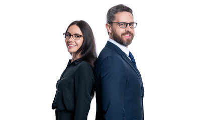 Wall Mural - positive couple of businesspeople in formalwear. photo of businesspeople professionals.