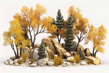 Poster - serene forest landscape with rocky outcroppings. Generative AI