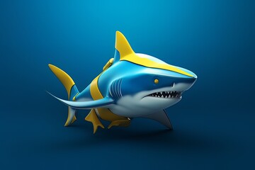 Cartoon image of a shark on a blue background isolated AI Generative AI