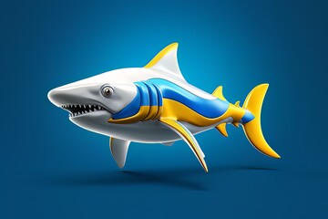 Cartoon image of a shark on a blue background isolated AI Generative AI