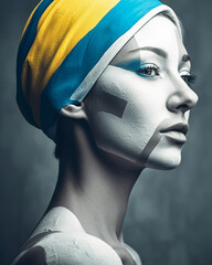 Patriotic style portrait of a model with creative patriotic face paint showing the strength and spirit of the Ukrainian people.