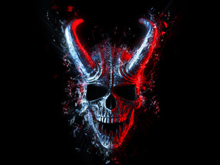 Wall Mural - Laughing demon skull in cyber neon style