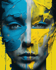 Patriotic style portrait of a model with creative patriotic face paint showing the strength and spirit of the Ukrainian people.