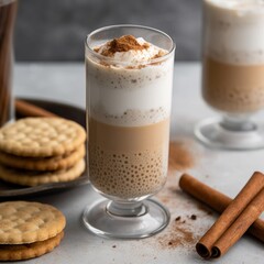 Sweet and Creamy Milk and Cinnamon Drink with Cookies