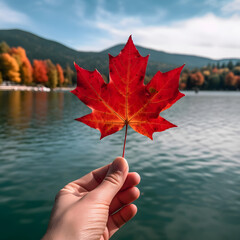 red maple leaf in hand