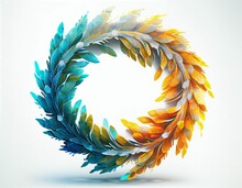 Green Yellow Blue Laurel Wreath On Isolated White Background. Generative AI.